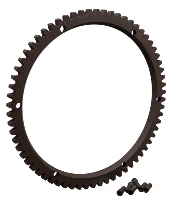 Zahnkranz von Rivera Primo; für alle Prä-Evolution Modelle; Stahl; Innen-Ø: 178 mm; mit 6 Innensechskant-Schrauben 1/4”-28 x 1/2”, Kopf-Ø 5/16”; USA; Bruttogewicht: 600 g