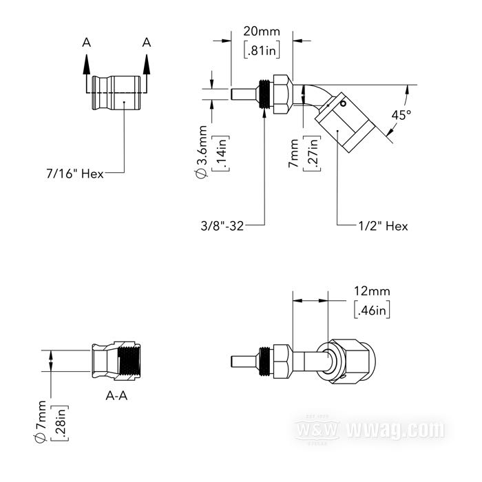 Fitting by Goodridge; for Brake line; steel, chrome-plated, fitting 45°; connection thread: AN-3 3/8”; gross weight: 30 g