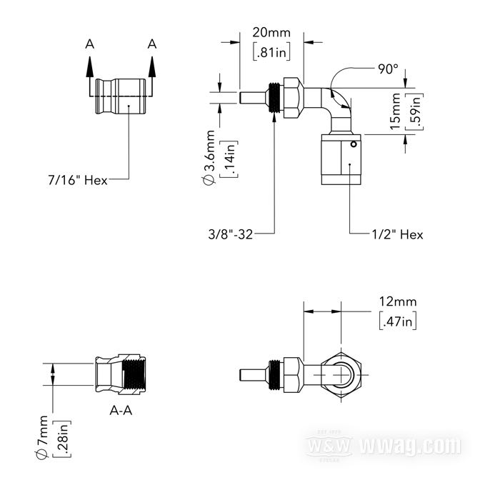 Fitting by Goodridge; for Brake line; steel, chrome-plated, fitting 90°; connection thread: AN-3 3/8”; gross weight: 30 g
