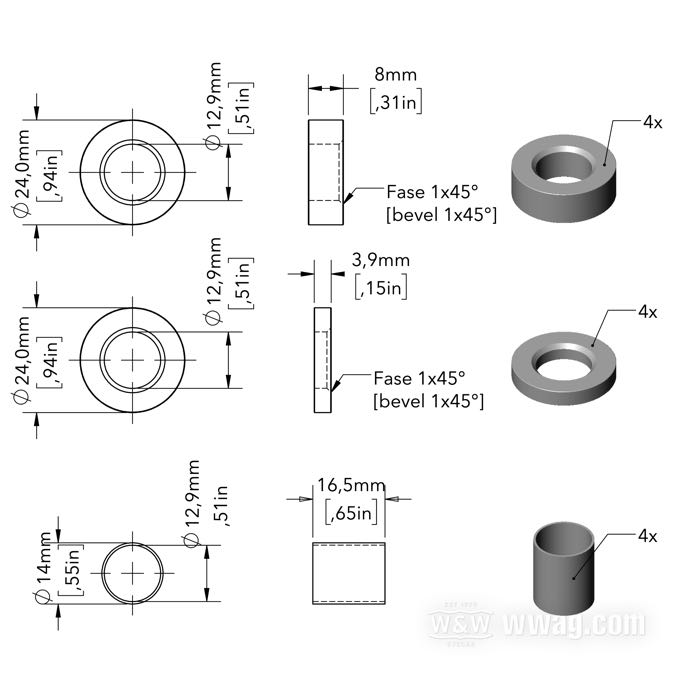 Ammortizzatori »36E« di Öhlins; atto per Sportster 1979-2003; alluminio billet / acciaio / acciaio per molle, molle nere; lunghezza: 360 mm; ochiello del amortizzatore: 14 mm; con omologazione nazionale tedesco; peso lordo: 4 kg