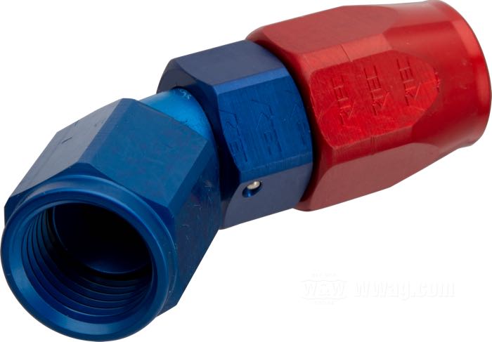 Raccord de durite d‘huile de Krontec; aluminium, bleu / rouge, anodisé, 45°; filet raccord: 9/16”-18; Allemagne; poids brut: 40 g