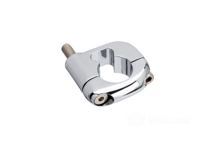Handlebar clamp; for Turn signals; fits FX/FXR/XL; cast aluminum, chrome-plated; with bolt; replaces OEM HD 68487-82; gross weight: 180 g