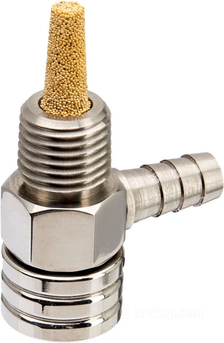 Benzinhahn von Prism Supply Co.; Edelstahl, poliert, keine Reserve; Länge: 30 mm; Ø 18 mm; Auslass-Stellung: 90°; Gewinde: 1/4” NPT; USA; Bruttogewicht: 51 g