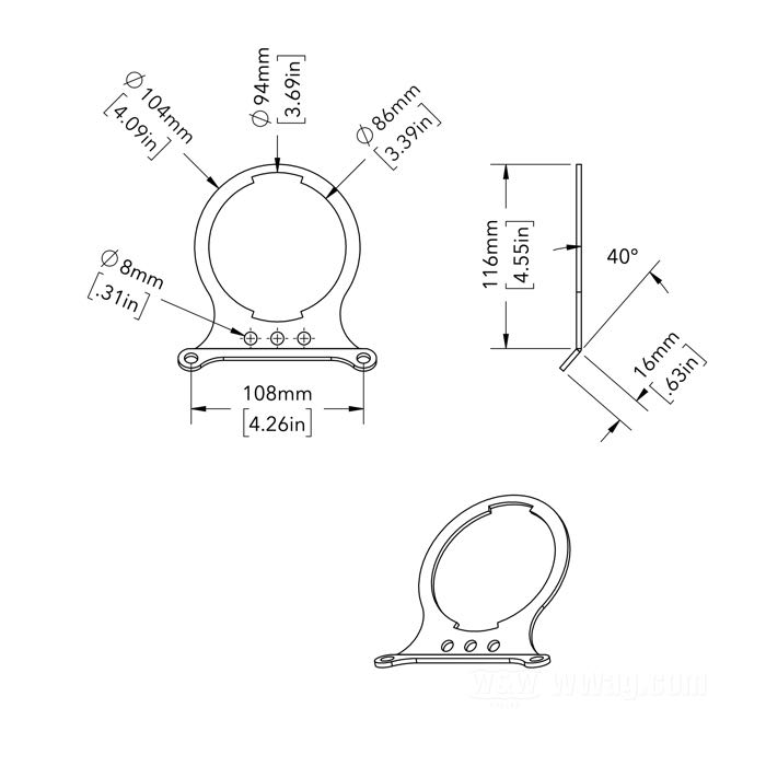 Mounting bracket; for Speedometer; fits Sportster 1983-1994, FXE 80 1983-early 1984, FXR 1983-1994; steel, chrome-plated, without visor, three indicator light holes; replaces OEM HD 67053-83; gross weight: 122 g