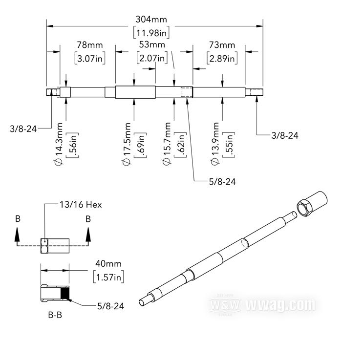 Tringles de support pour marchepieds; adaptable à machines Solo de 750cc des années 1929-1952 et pour les Servi-Cars de 1933-1973; acier, arrière, filetage aux extrémités: 3/8”-24, filet de montage: 5/8”-24; longueur: 304 mm; remplace OEM HD 50516-32 et 50511-32; poids brut: 390 g