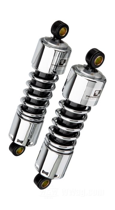Stoßdämpfer »412 Series Regular« von Progressive Suspension; passend für Sportster 1979-2003, FXR →1994; Stahl / Federstahl, verchromt; Länge: 280 mm; Stoßdämpfer-Auge: 15.9 mm; Federrate: 90/130 lbs/inch; mit Einstellschlüssel; mit Teilegutachten; Bruttogewicht: 4.31 kg