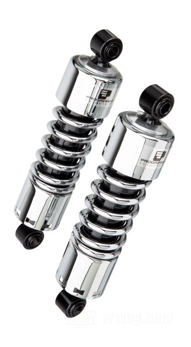 Stoßdämpfer »Regular« von Progressive Suspension; passend für FL/FX 1973-1985; Stahl / Federstahl, verchromt; Länge: 280 mm; Stoßdämpfer-Auge: 12.9 mm; Federrate: 300/350 lbs/inch; mit Einstellschlüssel; mit Teilegutachten; Bruttogewicht: 4.76 kg