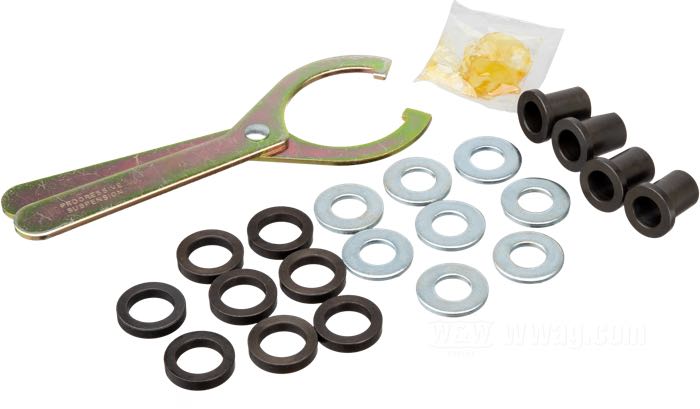 Ammortizzatori »412 Series Regular« di Progressive Suspension; atto per Sportster 1952-1978; acciaio / acciaio per molle, cromato; lunghezza: 362 mm; ochiello del amortizzatore: 15.9 mm; rigidità molla: 160/190 lbs/inch; con chiave di regolazione per ammortizzatori; rimpiazza OEM HD 54501-67; certificato; peso lordo: 5.57 kg