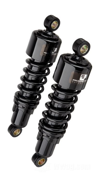 Stoßdämpfer »412 Series Heavy Duty« von Progressive Suspension; passend für Sportster 1979-2003, FXR →1994; Stahl / Federstahl, schwarz, kunststoffbeschichtet; Länge: 280 mm; Stoßdämpfer-Auge: 15.9 mm; Federrate: 115/155 lbs/inch; mit Einstellschlüssel; mit Teilegutachten; Bruttogewicht: 3.9 kg