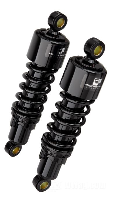 Stoßdämpfer »412 Series Heavy Duty« von Progressive Suspension; passend für Sportster 2004-2020; Stahl / Federstahl, schwarz, kunststoffbeschichtet; Länge: 280 mm; Stoßdämpfer-Auge: 15.9 mm; Federrate: 115/150 lbs/inch; mit Einstellschlüssel; mit Teilegutachten; Bruttogewicht: 3.9 kg