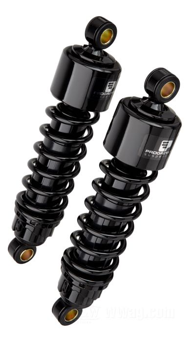 Stoßdämpfer »412 Series Regular« von Progressive Suspension; passend für Sportster 2004-2020; Stahl / Federstahl, schwarz, kunststoffbeschichtet; Länge: 292 mm; Stoßdämpfer-Auge: 15.9 mm; Federrate: 90/130 lbs/inch; mit Einstellschlüssel; ersetzt OEM HD 54566-04; mit Teilegutachten; Bruttogewicht: 4.2 kg