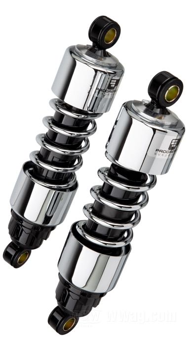 Stoßdämpfer »412 Series Regular« von Progressive Suspension; passend für Sportster 2004-2020; Stahl / Federstahl, verchromt; Länge: 292 mm; Stoßdämpfer-Auge: 15.9 mm; Federrate: 90/130 lbs/inch; mit Einstellschlüssel; ersetzt OEM HD 54566-04; mit Teilegutachten; Bruttogewicht: 4.37 kg