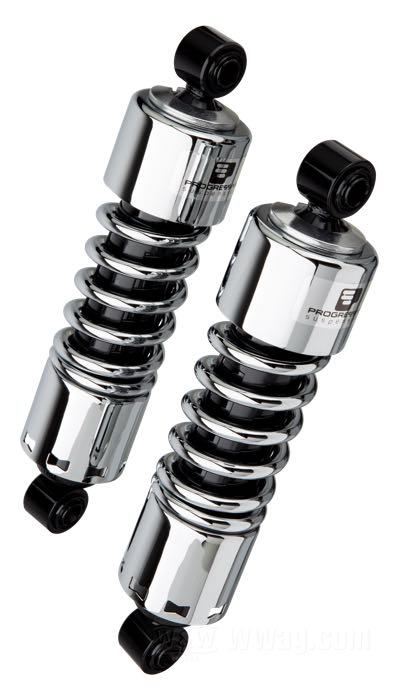 Stoßdämpfer »412 Series Heavy Duty« von Progressive Suspension; passend für Dyna 1991→; Stahl / Federstahl, verchromt; Länge: 280 mm; Stoßdämpfer-Auge: 12.9 mm; Federrate: 300/350 lbs/inch; mit Einstellschlüssel; mit Teilegutachten; Bruttogewicht: 4.8 kg