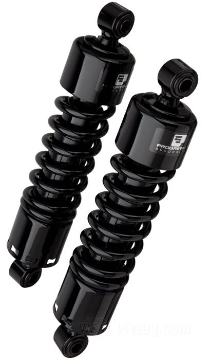 Stoßdämpfer »412 Series Heavy Duty« von Progressive Suspension; passend für Dyna 1991→; Stahl / Federstahl, schwarz, kunststoffbeschichtet; Länge: 318 mm; Stoßdämpfer-Auge: 12.9 mm; Federrate: 270/315 lbs/inch; mit Einstellschlüssel; ersetzt OEM HD 54577-94; mit Teilegutachten; Bruttogewicht: 5.1 kg