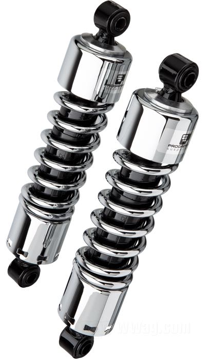 Stoßdämpfer »412 Series Heavy Duty« von Progressive Suspension; passend für Dyna 1991→; Stahl / Federstahl, verchromt; Länge: 318 mm; Stoßdämpfer-Auge: 12.9 mm; Federrate: 270/315 lbs/inch; mit Einstellschlüssel; ersetzt OEM HD 54577-94; mit Teilegutachten; Bruttogewicht: 5 kg