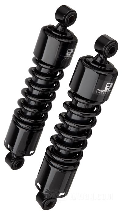 Stoßdämpfer »412 Series Heavy Duty« von Progressive Suspension; passend für Dyna 1991→; Stahl / Federstahl, schwarz, kunststoffbeschichtet; Länge: 305 mm; Stoßdämpfer-Auge: 12.9 mm; Federrate: 300/350 lbs/inch; mit Einstellschlüssel; ersetzt OEM HD 54512-90A; mit Teilegutachten; Bruttogewicht: 4.9 kg