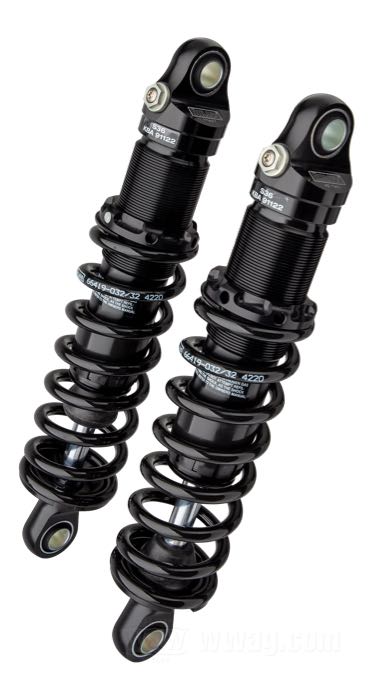 Amortisseurs »S36E Blackline« de Öhlins; adaptable à Dyna FXD, FXDL, FXDX; alu billet / acier / acier à ressort, ressorts et corps d’amortisseur noirs; longueur: 305 mm; oeillet de l'amortisseur: 14 mm; avec homologation nationale allemande; poids brut: 3.91 kg