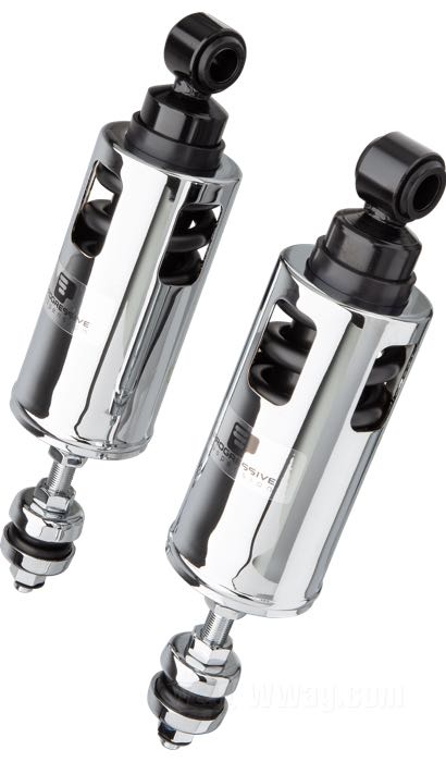 Shock absorbers »Regular« by Progressive Suspension; fits Softail 2000-2017, FXCW Rocker →2017; steel / spring steel, chrome-plated; with parts certificate; gross weight: 5.2 kg