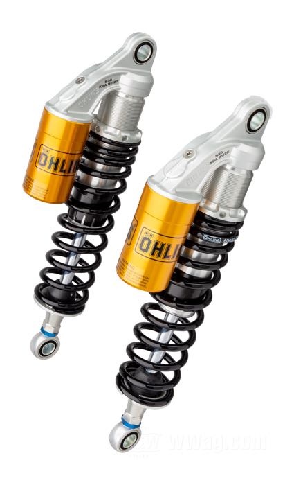 Ammortizzatori »36PL« di Öhlins; atto per Sportster 1979-2020; alluminio billet / acciaio / acciaio per molle; lunghezza: 360 mm; ochiello del amortizzatore: 14 mm; con omologazione nazionale tedesco; peso lordo: 4.8 kg