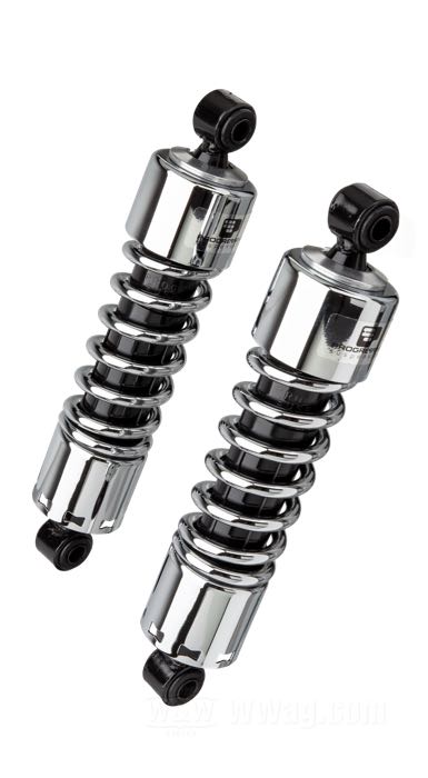Stoßdämpfer »Regular« von Progressive Suspension; passend für FL/FX 1973-1985; Stahl / Federstahl, verchromt; Länge: 305 mm; Stoßdämpfer-Auge: 12.9 mm; Federrate: 300/350 lbs/inch; mit Einstellschlüssel; ersetzt OEM HD 54500-81; mit Teilegutachten; Bruttogewicht: 4.8 kg