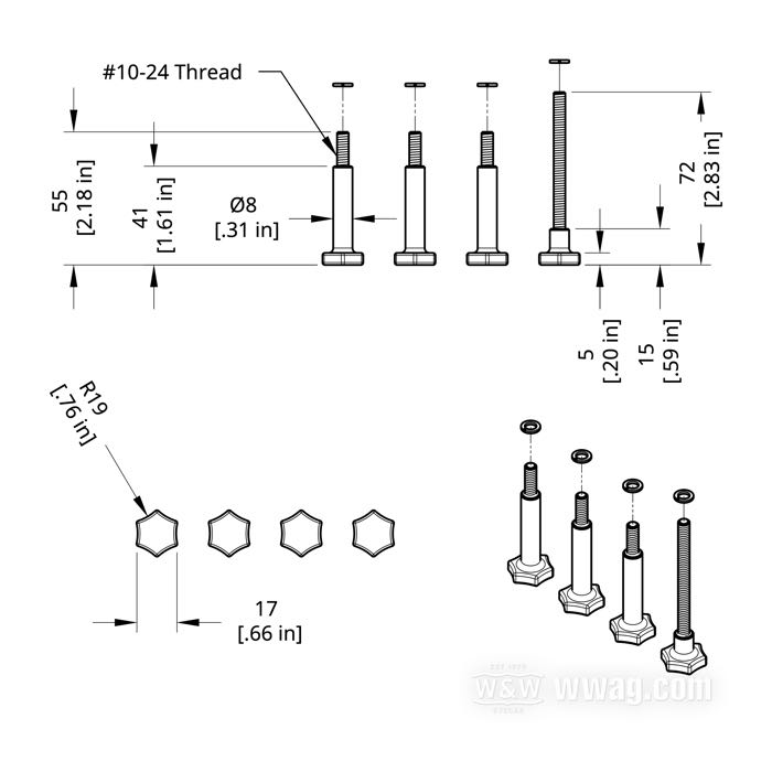 Kit viti »Rotor« di Bates; per Vaschetta del gallegiante; per carburatori S&S Super E e G; alluminio, burattato; filettatura: #10-24; Germania; AVVERTENZA: Does not fit with original S&S or other full size aircleaners; peso lordo: 84.2 g