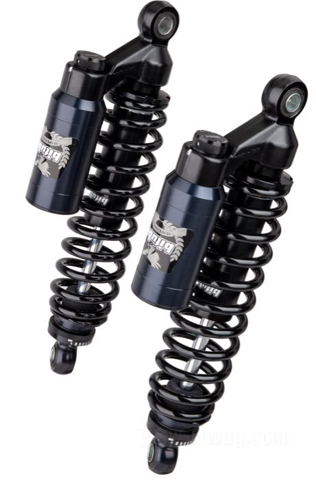 Ammortizzatori di Bitubo; atto per Sportster 1979-2003, FXR; alluminio billet / acciaio / acciaio per molle, antracite, anodizzato; lunghezza: 331 mm; ochiello del amortizzatore: 13.9 mm; con chiave di regolazione per ammortizzatori; Italia; peso lordo: 4.8 kg