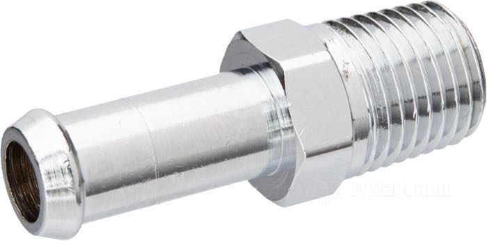 Raccord; pour ventilation du carter; adaptable à Dyna 1999, Touring 1993-2006, Sportster 1983-1990; pour les durites de DI 3/8”; laiton, zingué, droit; filet raccord: 1/4”-18 NPT; remplace OEM HD 25259-93/A et 62570-83; USA; poids brut: 20 g