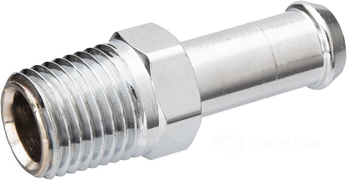 Raccord; pour ventilation du carter; adaptable à Dyna 1999, Touring 1993-2006, Sportster 1983-1990; pour les durites de DI 3/8”; laiton, zingué, droit; filet raccord: 1/4”-18 NPT; remplace OEM HD 25259-93/A et 62570-83; USA; poids brut: 20 g