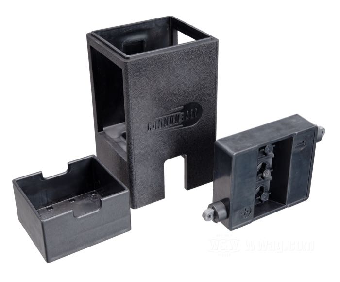 Scatola batteria »LION« di Cannonball; per serbatoio olio OEM Style Horseshoe; atto per big twin OHV 1936-1964, big twin SV 1937-1948; ABS, nero; L x A x P: 115 x 210 x 108 mm; peso lordo: 966 g