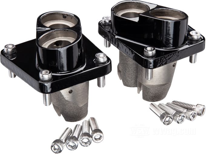 Guide di punterie; atto per Panhead 1948-1965, Shovelhead 1966-1984; ghisa, nero, verniciato; filettatura: 1/4”-20 / 1/4”-24; rimpiazza OEM HD 18600-48, 18610-48, 18600-53, 18610-53, 18600-66, 18610-66, 18603-80A e 18602-80A; peso lordo: 1.67 kg