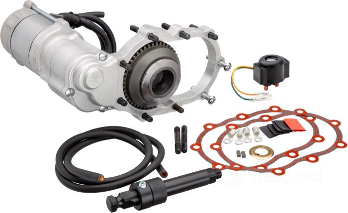 Kit de arranque eléctrico »StealthStarter Kick Drive« de Cannonball; apropiado para Big Twins de chasis rígido con 4 velocidades; acero / aluminio; 1.4 kW; Austria; peso bruto: 8.55 kg