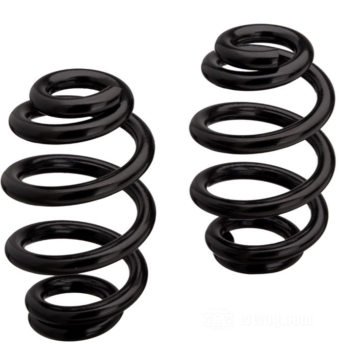 Molla per sella »forma conica« di Lowbrow Customs; acciaio, nero, anodizzato; lunghezza: 3”; Ø interno: 5/8 ”; Ø del filo: 5.6 mm; rigidità molla: 60 N/mm; U.S.A.; peso lordo: 210 g
