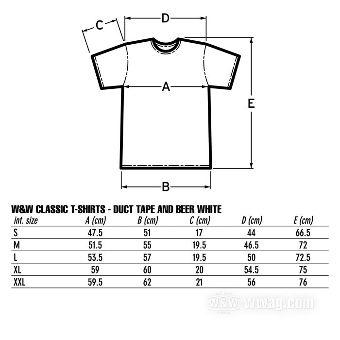 T-shirt »DUCT TAPE AND BEER« by W&W Cycles; cotton 180 g/m², white; size: M; men; short sleeve; gross weight: 145 g