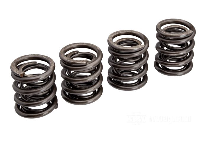 Valve springs; fits Sportster 1957-early 1983; spring steel; max. travel: 0.450 ”; pressure closed valve: 86 lbs; pressure open valve: 270 lbs; 8 pieces; replaces OEM HD 18204-57A, and 18203-57A; gross weight: 277 g