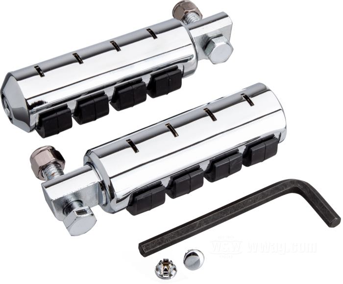 Passenger pegs »Iso« by Kuryakyn; for 7/16“ female mounts with equal legs; steel / rubber, chrome-plated, male mount; gross weight: 990 g
