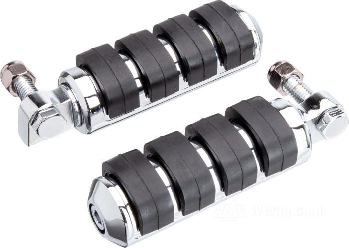 Passenger pegs »Iso« by Kuryakyn; for 7/16“ female mounts with equal legs; steel / rubber, chrome-plated, male mount; gross weight: 990 g