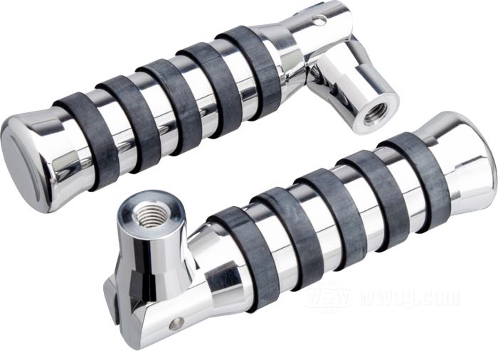 Passenger pegs by Rick’s; aluminum, polished, with O-rings; length: 190 mm; thread: M10; gross weight: 500 g