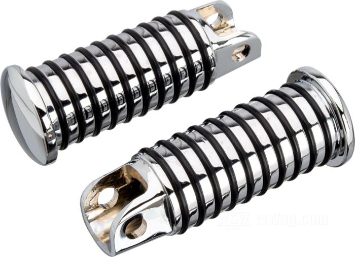 Estriberas del piloto »Sundance«; apropiado para antíguas Big Twin y Sportster, traseras para modelos FL; acero / goma, cromado; largo: 120 mm; Ø 39 mm; peso bruto: 1.09 kg