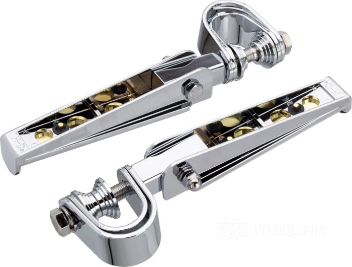 Footpegs; for 1” and 1-1/4” tubes; steel, chrome-plated, with”Harley” character; thread: 3/8”-24; replaces OEM HD 49102-86T; Taiwan; gross weight: 1.1 kg