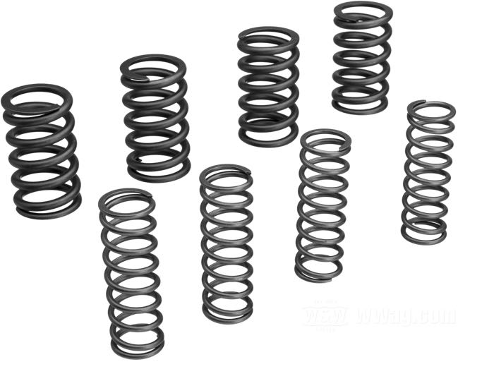 Valve springs by Andrews; fits Evo Big Twin and Sportster, Twin Cam 88; spring steel; max. travel: 0.550 ”; pressure closed valve: 170 lbs; pressure open valve: 340 lbs; gross weight: 450 g