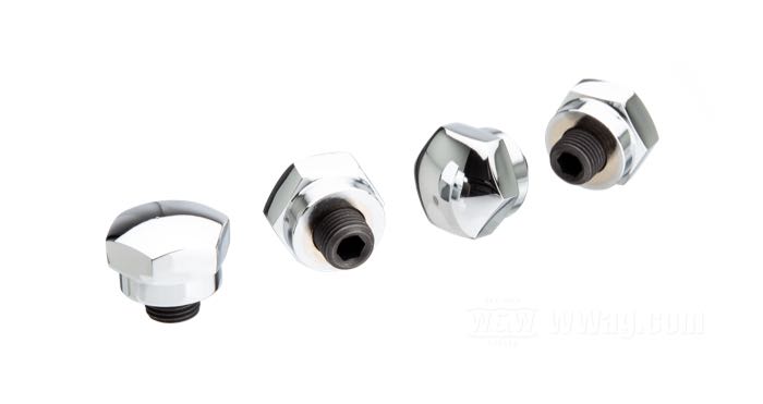 Kit de visserie »Custom Knucklehead Style« de Colony; pour Axe de culbuteur; adaptable à Shovelhead 1971-1984, Sportster 1971-1985; droit; acier, chromé; tête Acorn hexagonale; filetage: 1/2”-20; remplace OEM HD 17448-71A; USA; poids brut: 260 g