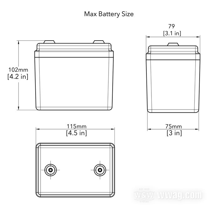 Scatola batteria »LION« di Cannonball; per serbatoio olio OEM Style Horseshoe; atto per big twin OHV 1936-1964, big twin SV 1937-1948; ABS, nero; L x A x P: 115 x 210 x 108 mm; peso lordo: 966 g