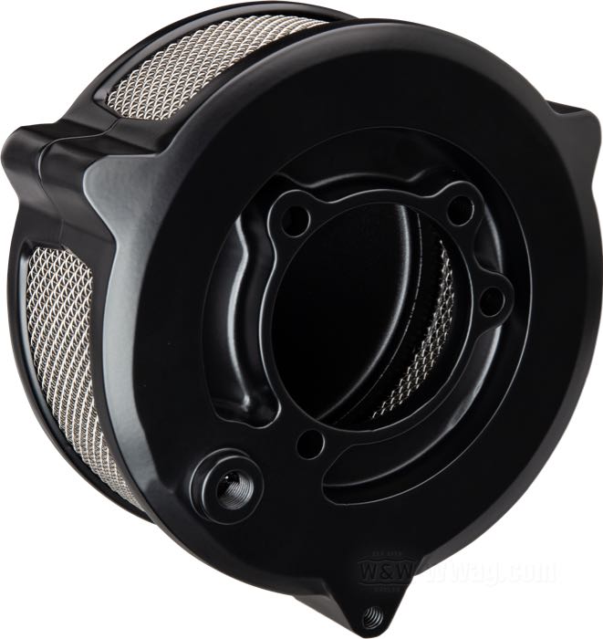 Filtre à air »Dragtron 2«; alu coulé, noir, finition époxy; pour carburateurs CV; CONSEIL: Pour son installation il faudra commander les supports custom de filtre à air relatifs à l'année de la moto.; poids brut: 920 g