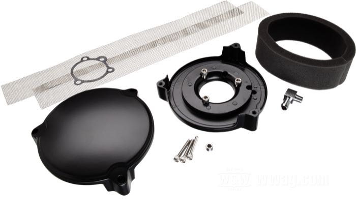 Filtre à air »Dragtron 2«; alu coulé, noir, finition époxy; pour carburateurs Bendix; poids brut: 920 g