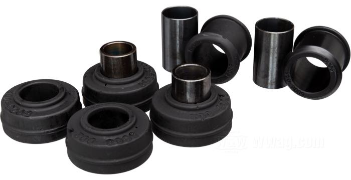 Kit de casquillos de Progressive Suspension; para Amortiguadores; para Progressive Suspension 422 series; apropiado para Softail 2000-2017; poliuretano / acero, negro; EE. UU.; peso bruto: 132.6 g
