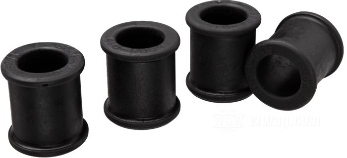 Buchsenkit von Progressive Suspension; für Stoßdämpfer; für Progressive Suspension 412 series; passend für Big Twin 4-speed 1973-1986, Dyna 1991→; Polyurethan, schwarz; ID x AD: 16 x 23 mm, 28.5 mm stark; USA; Bruttogewicht: 60 g