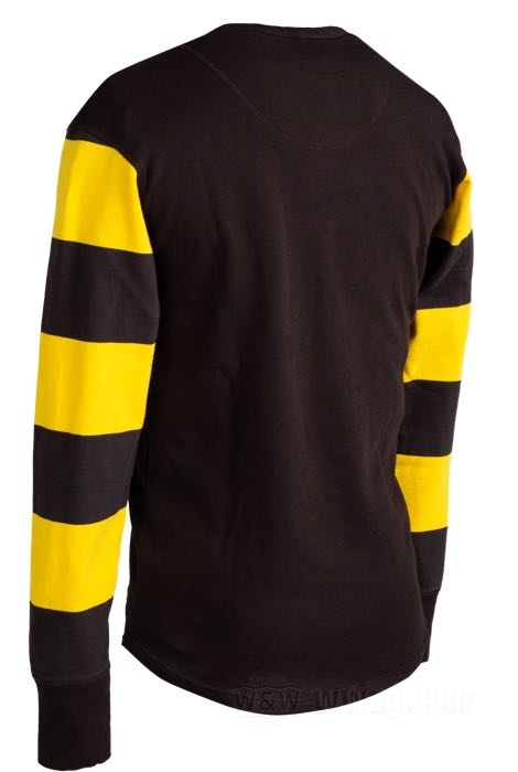 Maglietta a manica lunga »1950« di Pike Brothers; cotone 240 g/m², marrone scuro / giallo; taglia: S; Polonia; peso lordo: 360 g