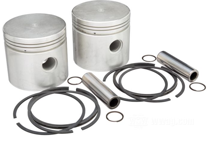 Kolben; passend für 1200/1300 cc Flatheads 1930-1936, 1300 cc Flatheads 1937-1941; Aluminium; Ø 88.77 mm; Über-/Untermaß: +0.060 ”; Bohrung (Nennmaß): 3-7/16 ”; Kompression: 5.7:1; mit Kolbenringen, -bolzen und Sicherungsringen; Bruttogewicht: 1.6 kg