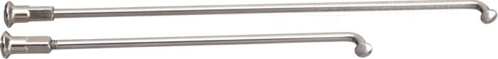Raggi »1-over-2«; acciaio inox, lucidato; lunghezza L1: 175; lunghezza L2: 120; filettatura: 10G-40; per semitamburo con mozzo anteriore 750 cc; per cerchi a canale profondo 16