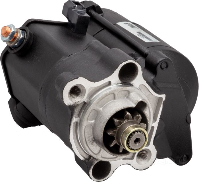 Starter motor by Spyke; fits Sportster 1981-2020, Buell (exc. 1125); black; 1.4 kW; replaces OEM HD 31390-86; gross weight: 4.2 kg